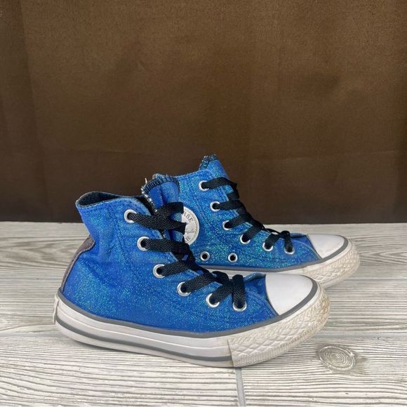 Converse Chuck Taylor Al-Star Sparkle Blue High-Top Sneaker Shoe Sneaker Kids 11 - Picture 2 of 9